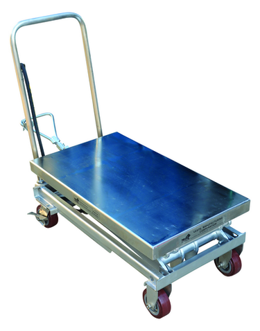 Partially Stainless Steel Air/Hydraulic Scissor Lift Cart 35-1/2 In. x 20 In. Platform With Poly-On-Poly Casters 800 Lb. Capacity Silver